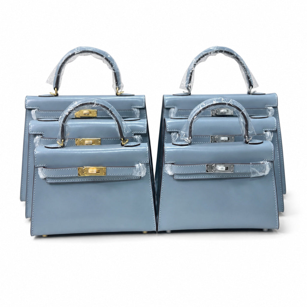 Kelly Sellier 19cm & 22cm & 25cm Bleu Lin Box Calf Leather Gold Hardware & Palladium Hardware Women Handbag