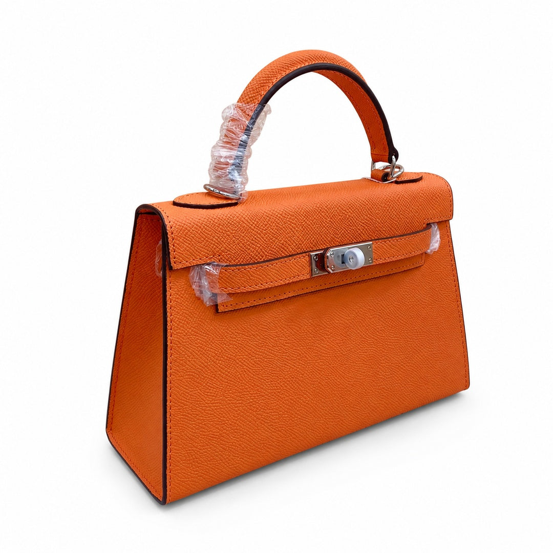 Mini Kelly II Sellier 19cm & 22cm Orange Epsom Leather Palladium Hardware Women Mini Handbag