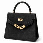 Kelly Sellier 22cm Noir Suede Leather Gold Hardware Women Mini Handbag