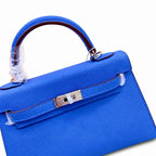 Mini Kelly II Sellier 19cm & 22cm Bleu Electrique Epsom Leather Palladium Hardware Women Mini Handbag With Extra Fabric Strap