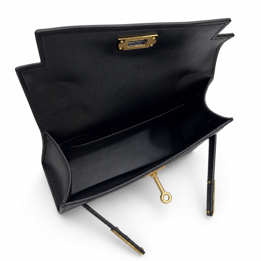 Mini Kelly Sellier 19cm Noir Ostrich Leather Gold Hardware Women Mini Handbag