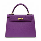 Kelly Sellier 25cm Violine Ostrich Gold Hardware Luxury Commute Handbag