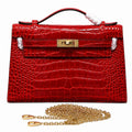 Kelly Pochette Rouge Casa Shiny Niloticus Crocodile Leather Gold Hardware Women Clutch Bag