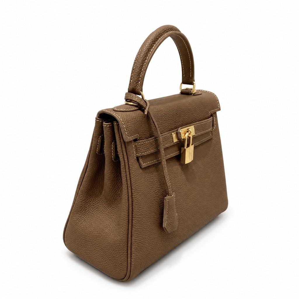 Kelly Sellier 20cm & 25cm & 28cm Chocolat Togo Leather Gold Hardware Women Handbag