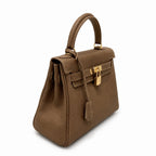 Kelly Sellier 20cm & 25cm & 28cm Chocolat Togo Leather Gold Hardware Women Handbag