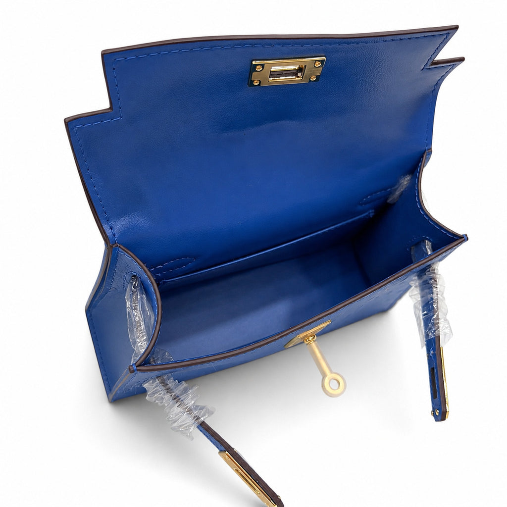 Mini Kelly II 19cm Sellier Bleu Electrique Ostrich Gold Hardware Luxury Crossbody Handbag