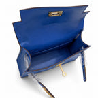 Mini Kelly II 19cm Sellier Bleu Electrique Ostrich Gold Hardware Luxury Crossbody Handbag