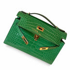 Kelly Pochette Vert Emeraude Shiny Niloticus Crocodile Leather Gold Hardware Women Clutch Bag