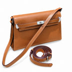 Kelly Elan 25 Underarm Baguette Bag, Genuine Top Layer Cowhide Goat Grain Leather, Silver Hardware Caramel Brown Shoulder Purse, Vintage Classic Fall Winter Must-Have Handbag Size 25×6.5×15cm