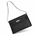 Kelly Elan 25 Underarm Baguette Bag, Genuine Top Layer Cowhide Goat Grain Leather, Silver Hardware Black Unisex Shoulder Purse, Multiway Crossbody Handheld Daily Bag, High Practical Daily Bag Size 25×6.5×15cm