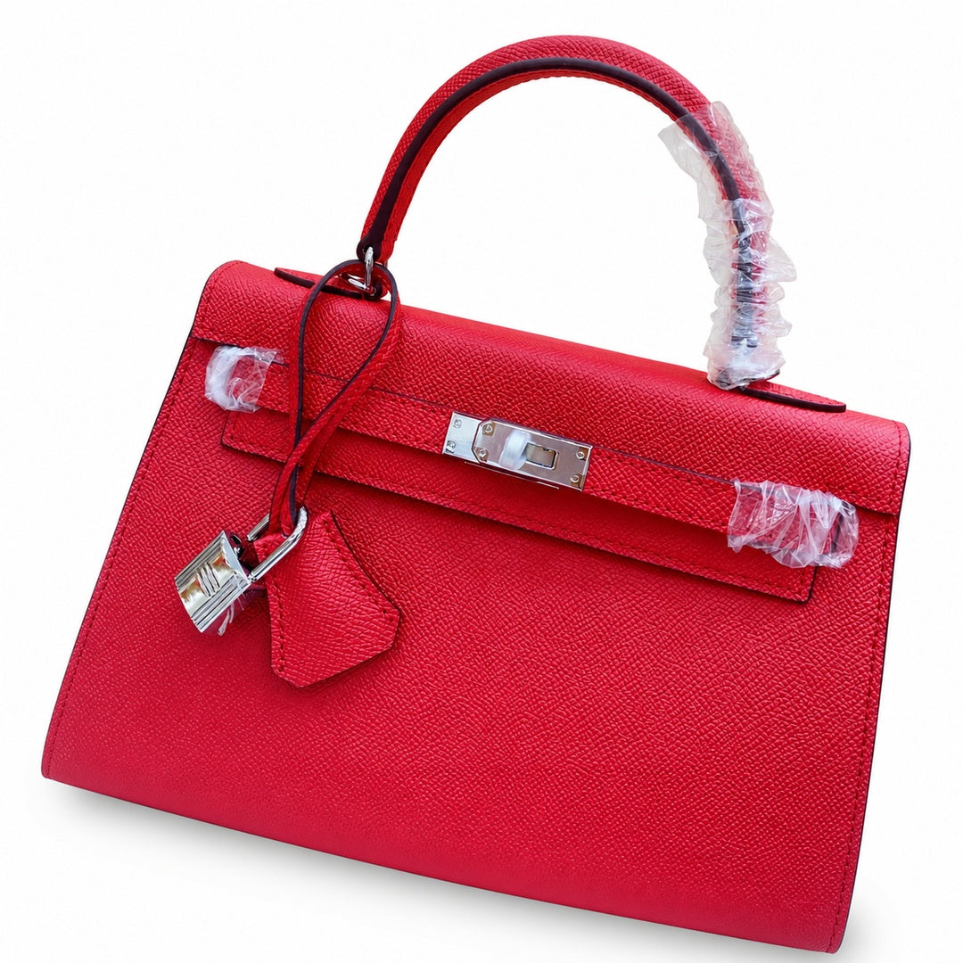 Kelly Sellier 25cm & 28cm Rouge Casaque Epsom Leather Palladium Hardware Crossbody Handbag