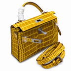 Kelly Sellier 19cm Jaune Ambre Shiny Crocodile Leather Gold Hardware & Palladium Hardware Women Handbag