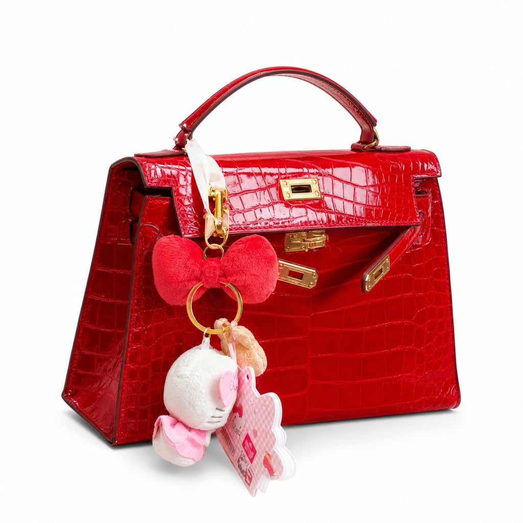 Kelly Pochette Rouge Casa Shiny Niloticus Crocodile Leather Gold Hardware Women Clutch Bag