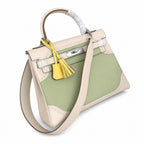 Kelly Sellier Ghillies 28cm Craie & Vert Pomme Barenia Leather Palladium Hardware Women Handbag