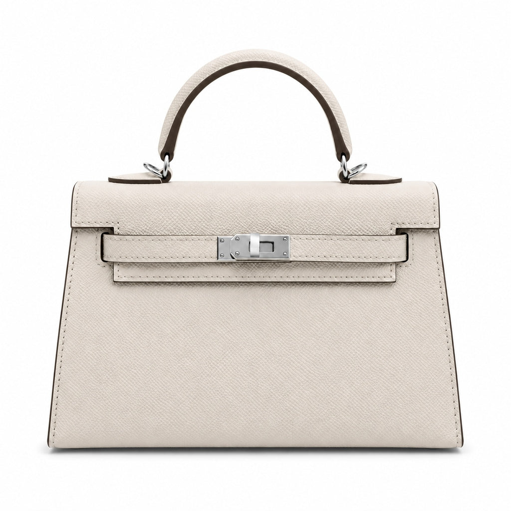 Mini Kelly II Sellier 19cm & 22cm Craie Epsom Leather Palladium Hardware Women Mini Handba