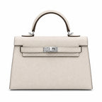 Mini Kelly II Sellier 19cm & 22cm Craie Epsom Leather Palladium Hardware Women Mini Handba