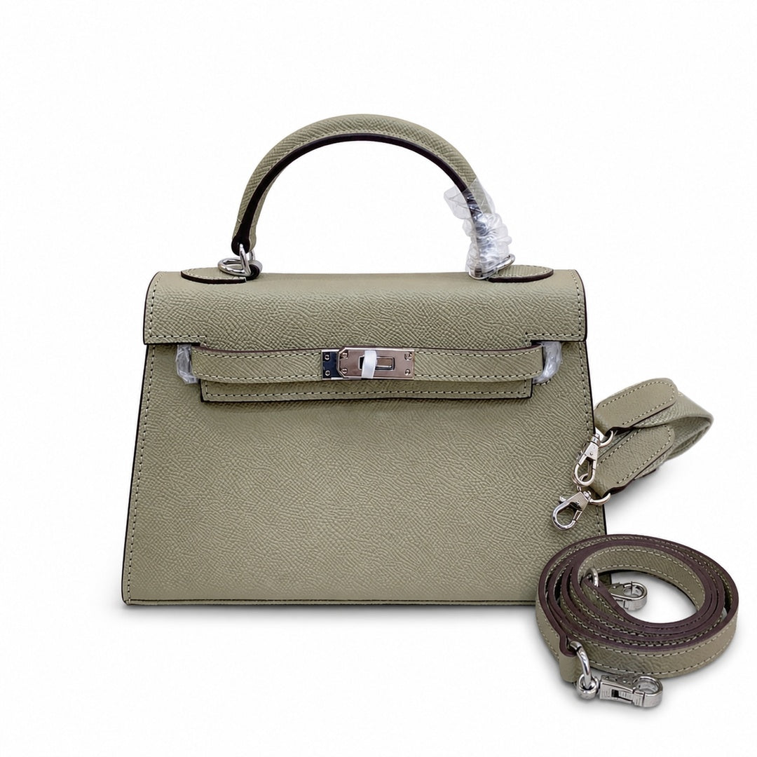 Mini Kelly II Sellier 19cm & 22cm Sauge Epsom Leather Palladium Hardware Women Mini Handbag