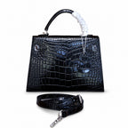 Kelly Sellier 22cm Noir Shiny Crocodile Leather Gold Hardware & Palladium Hardware Women Handbag