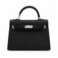 Mini Kelly II Sellier 19cm & 22cm Noir Epsom Leather Palladium Hardware Women Mini Handbag