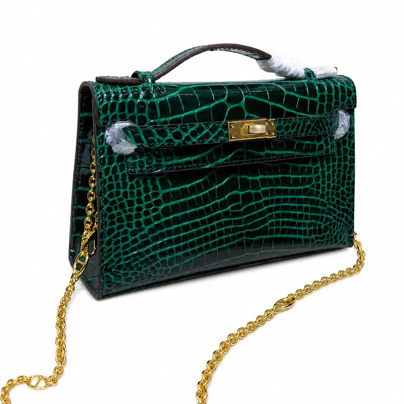 Kelly Pochette Vert Emeraude Shiny Niloticus Crocodile Leather Gold Hardware Women Clutch Bag