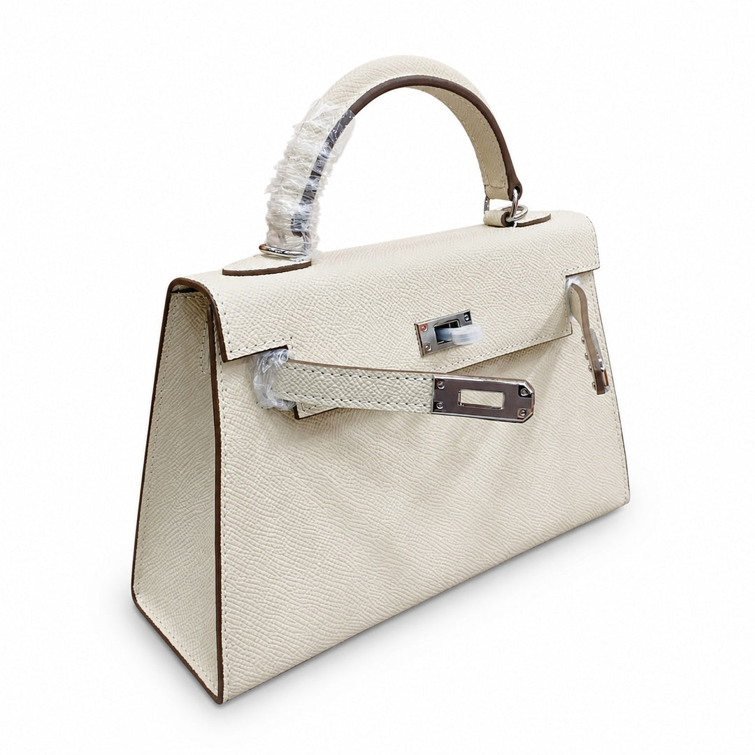 Mini Kelly II Sellier 19cm & 22cm Craie Epsom Leather Palladium Hardware Women Mini Handba
