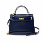 Kelly Sellier 19cm & 22cm & 25cm Bleu Nuit Box Calf Leather Gold Hardware & Palladium Hardware Women Handbag