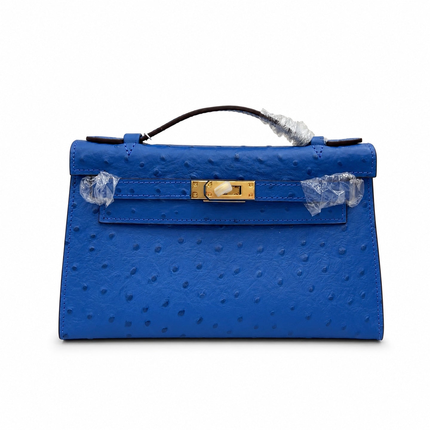 Mini Kelly Sellier 22cm Bleu Electrique Ostrich Leather Gold Hardware Women Mini Handbag