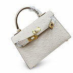 Mini Kelly II 19cm Sellier Craie Ostrich Gold Hardware Premium Women Daily Handbag