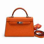 Mini Kelly II Sellier 19cm & 22cm Orange Epsom Leather Palladium Hardware Women Mini Handbag