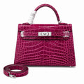 Kelly Sellier 19cm Fuchsia Shiny Crocodile Leather Gold Hardware & Palladium Hardware Women Handbag