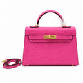 Mini Kelly II 19cm Sellier Violine Ostrich Gold Hardware Premium Women Shoulder Bag
