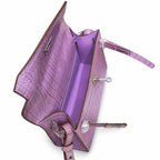 Kelly Pochette Lilac Shiny Niloticus Crocodile Leather Palladium Hardware Women Clutch Bag