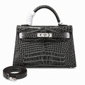 Kelly Sellier 19cm Gris Elephant Shiny Crocodile Leather Gold Hardware & Palladium Hardware Women Handbag