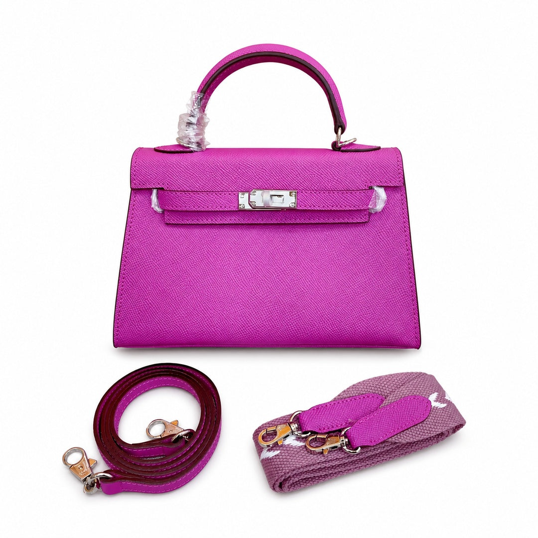 Mini Kelly II Sellier 19cm & 22cm Rose Pourpre Epsom Leather Palladium Hardware Women Mini Handbag