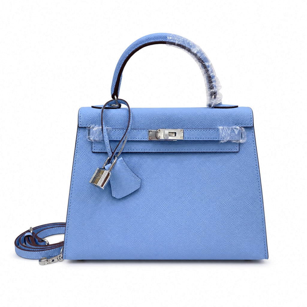 Kelly Sellier 25cm & 28cm Bleu Brume Epsom Leather Palladium Hardware Vintage Women Handbag