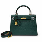 Kelly Sellier 25cm Vert Cypress Ostrich Gold Hardware Vintage Women Handbag