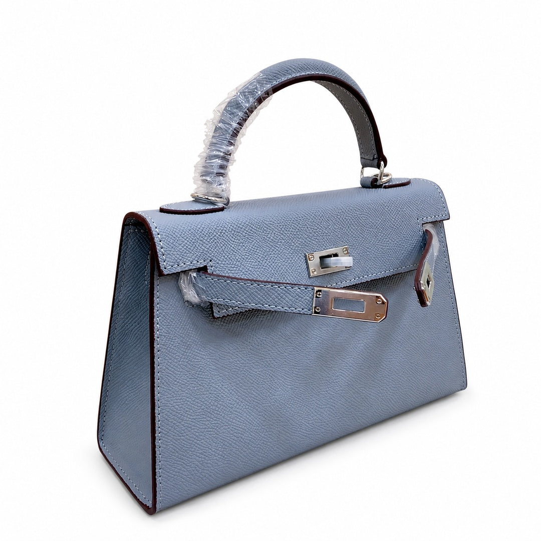 Mini Kelly II Sellier 19cm & 22cm Bleu Lin Epsom Leather Palladium Hardware Women Mini Handbag