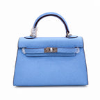 Mini Kelly II Sellier 19cm & 22cm Bleu Brume Epsom Leather Palladium Hardware Women Mini Handbag