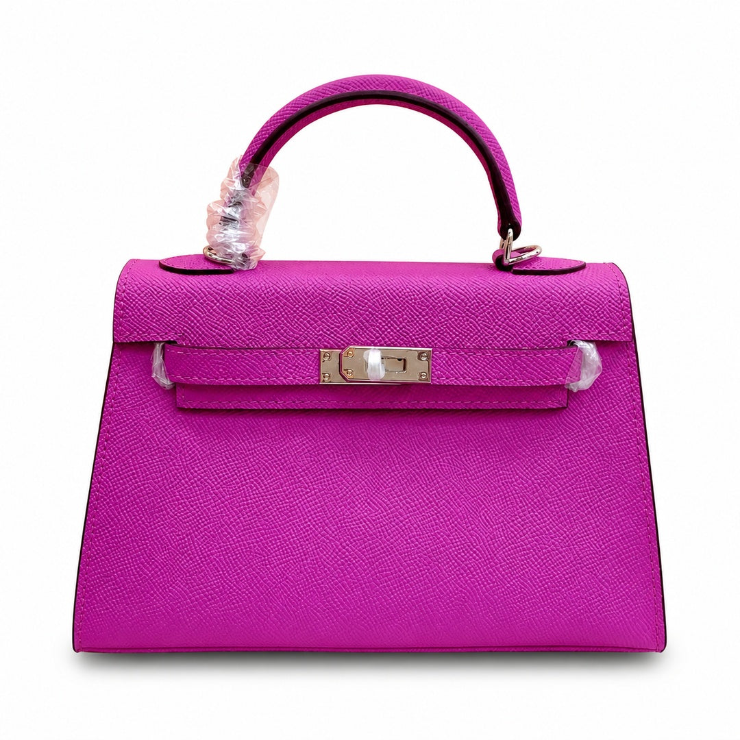 Mini Kelly II Sellier 19cm & 22cm Rose Pourpre Epsom Leather Palladium Hardware Women Mini Handbag