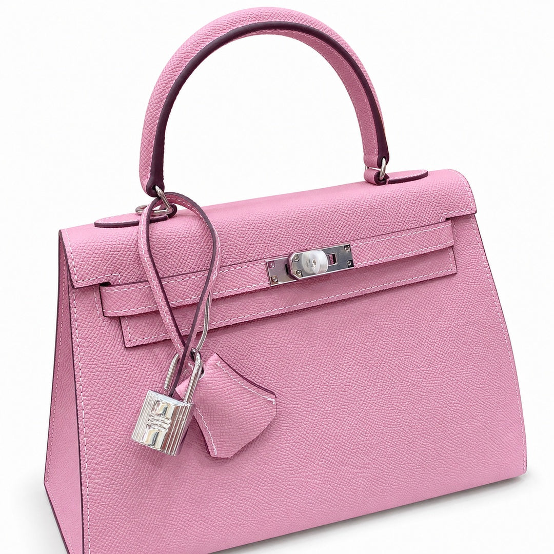 Kelly Sellier 25cm & 28cm Rose Confetti Epsom Leather Palladium Hardware Crossbody Handbag