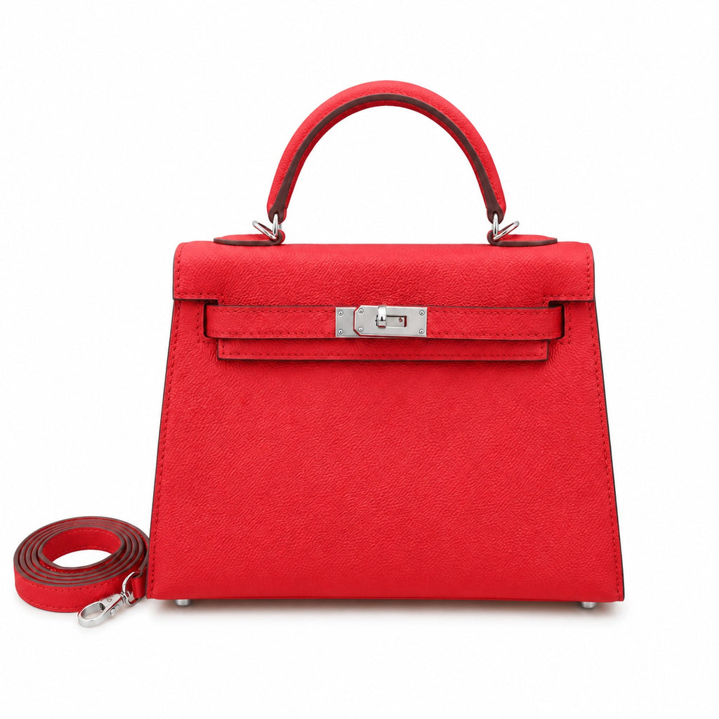 Mini Kelly II Sellier 19cm & 22cm Rouge Casaque Epsom Leather Palladium Hardware Women Mini Handbag