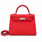 Mini Kelly II Sellier 19cm & 22cm Rouge Casaque Epsom Leather Palladium Hardware Women Mini Handbag