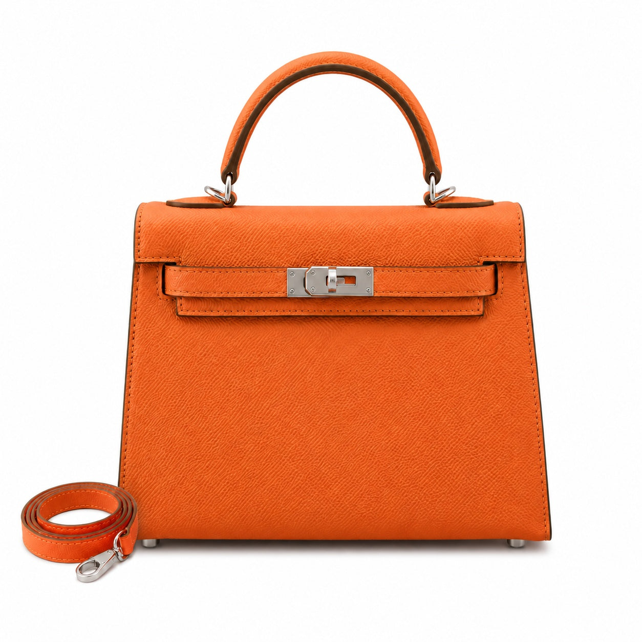 Mini Kelly II Sellier 19cm & 22cm Orange Epsom Leather Palladium Hardware Women Mini Handbag
