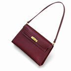Kelly Elan 25 Underarm Baguette Bag, Genuine Top Layer Cowhide Goat Grain Leather, Gold Hardware Vintage Wine Red Shoulder Handbag, Elegant Luxury Quiet Glam Daily Purse Size 25×6.5×15cm