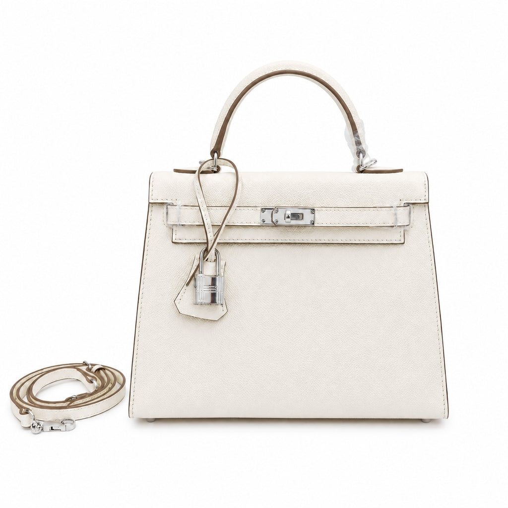 Kelly Sellier 25cm & 28cm Craie Epsom Leather Palladium Hardware Women Luxury Handbag