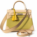 Kelly Sellier Ghillies 28cm Craie & Vert Pomme Barenia Leather Palladium Hardware Women Handbag