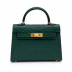 Mini Kelly II Sellier 19cm Vert Cypress Epsom Leather Gold Hardware Mini Women Handbag