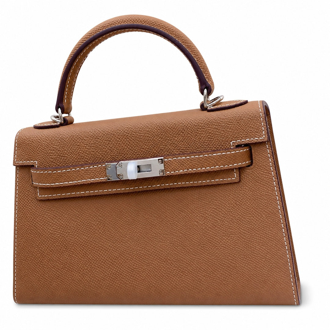 Mini Kelly II Sellier 19cm & 22cm Etoupe Epsom Leather Palladium Hardware Women Mini Handbag