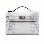Kelly Pochette Himalaya Niloticus Crocodile Leather Palladium Hardware & Palladium Hardware Women Clutch Handbag