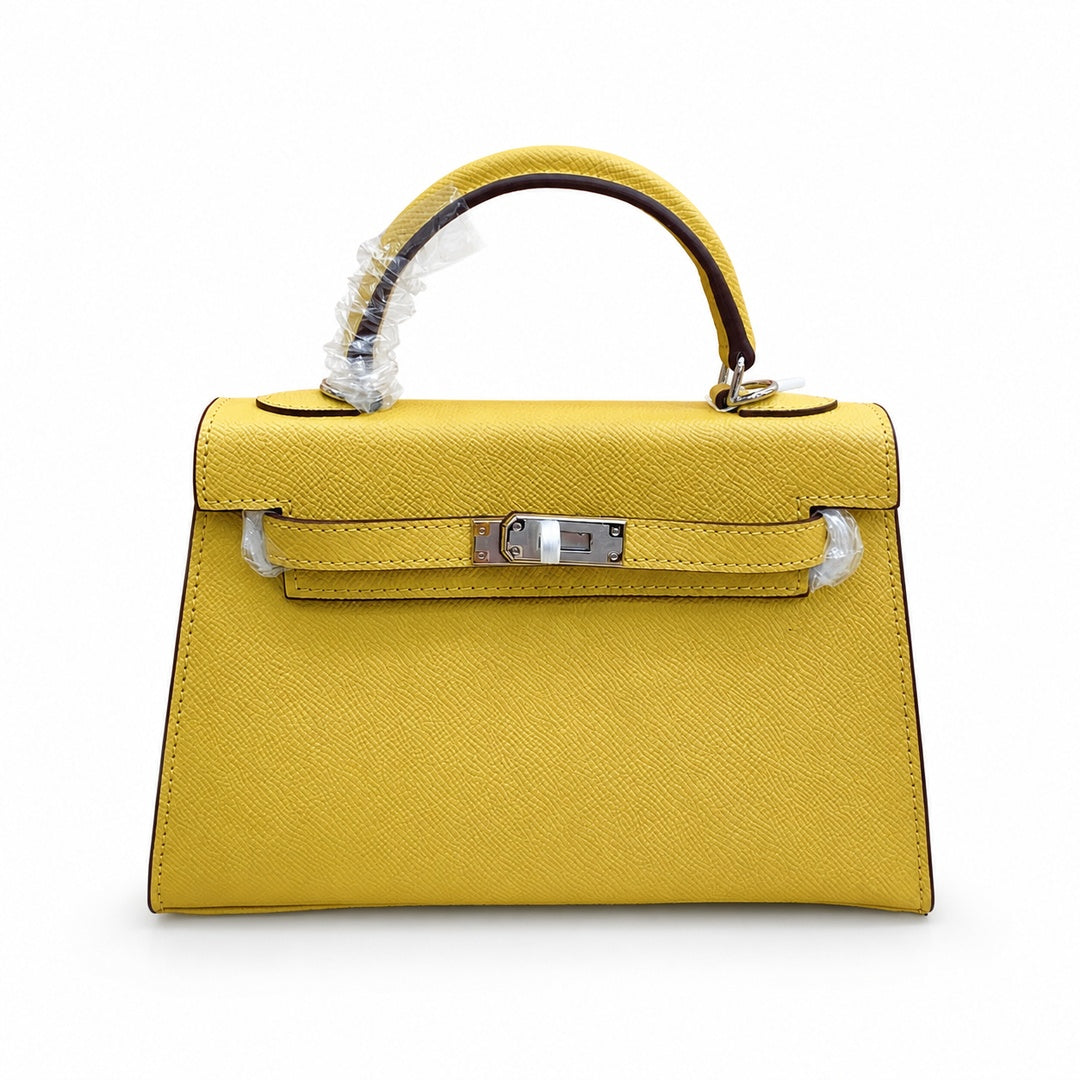 Mini Kelly II Sellier 19cm & 22cm Jaune Ambre Epsom Leather Palladium Hardware Women Mini Handbag